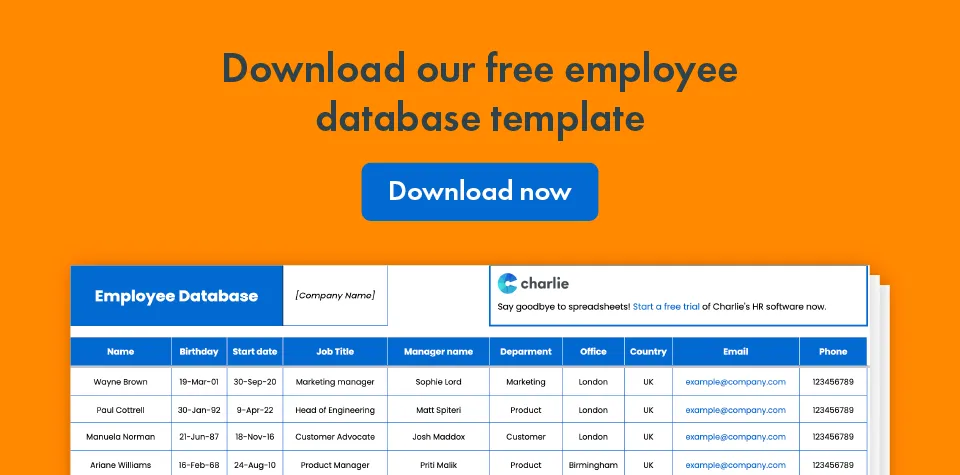 Click here to access our free employee database template in Excel