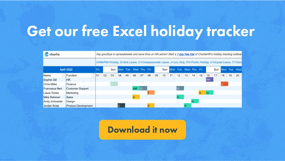 Click here to download our Excel holiday tracker
