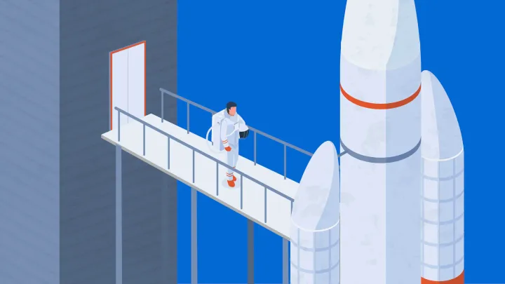 Illustration of astronaut boarding a spaceship